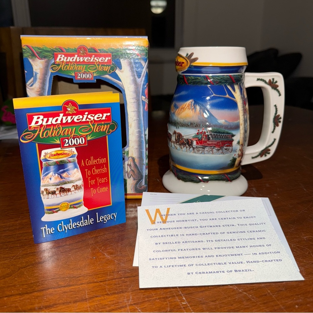 2000 Budweiser Holiday Stein “Holiday in the Mountains” CS416 with Box & COA